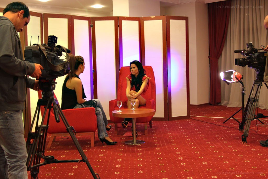 Interview on a red carpet set