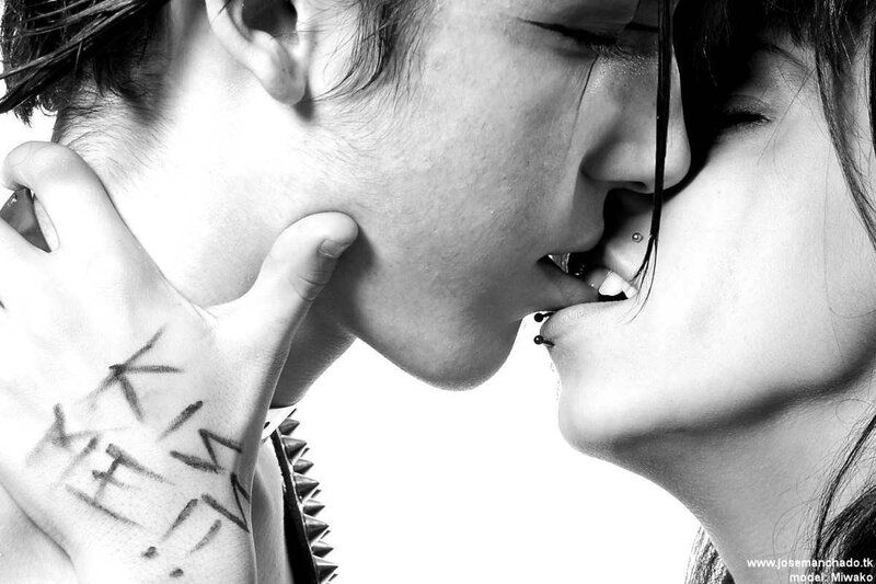 intimate couple kissing