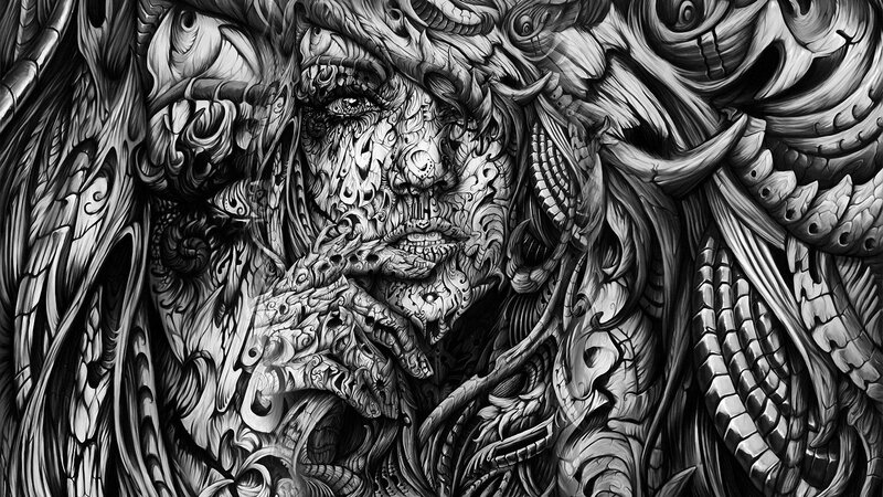 Intricate Black-and-white Face