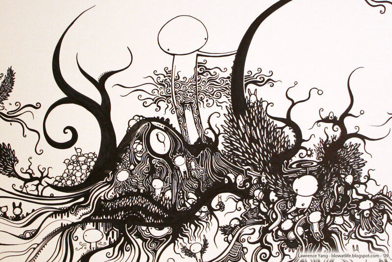 Intricate black and white illustration