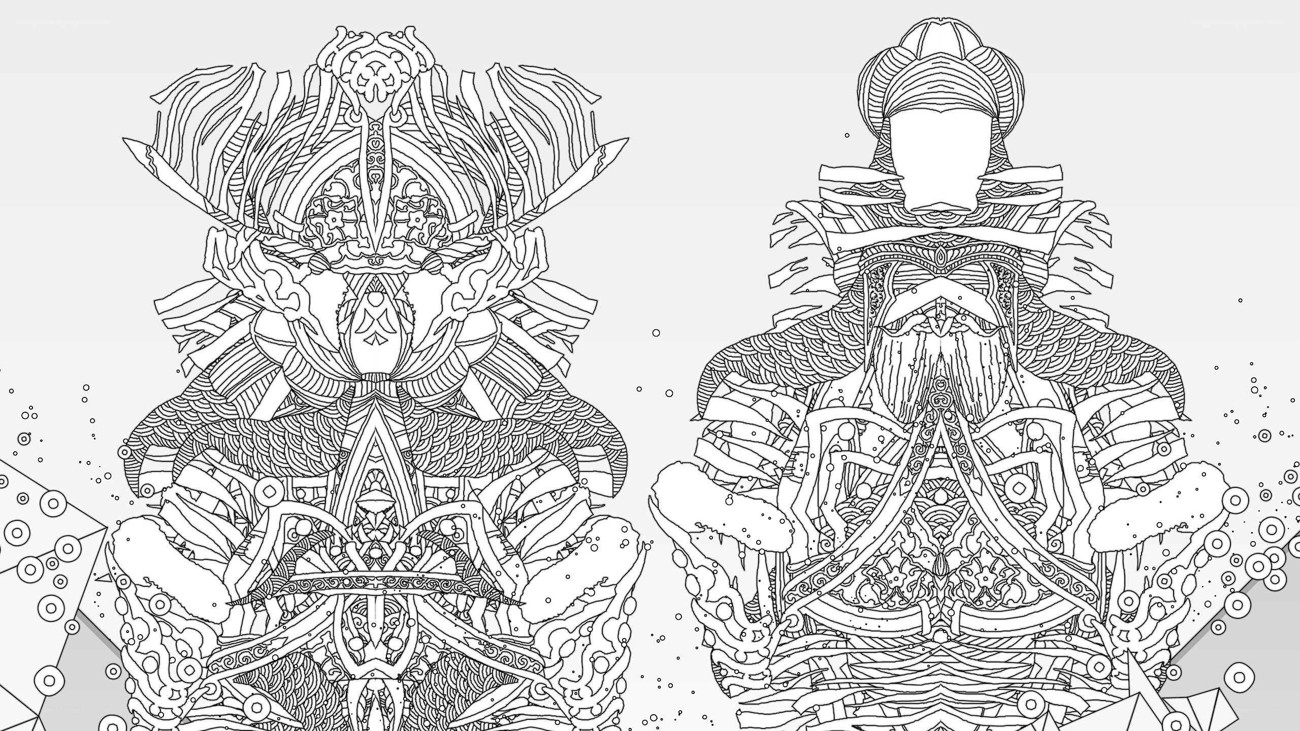 intricate line art warriors