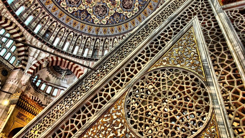 Intricate mosque interior details