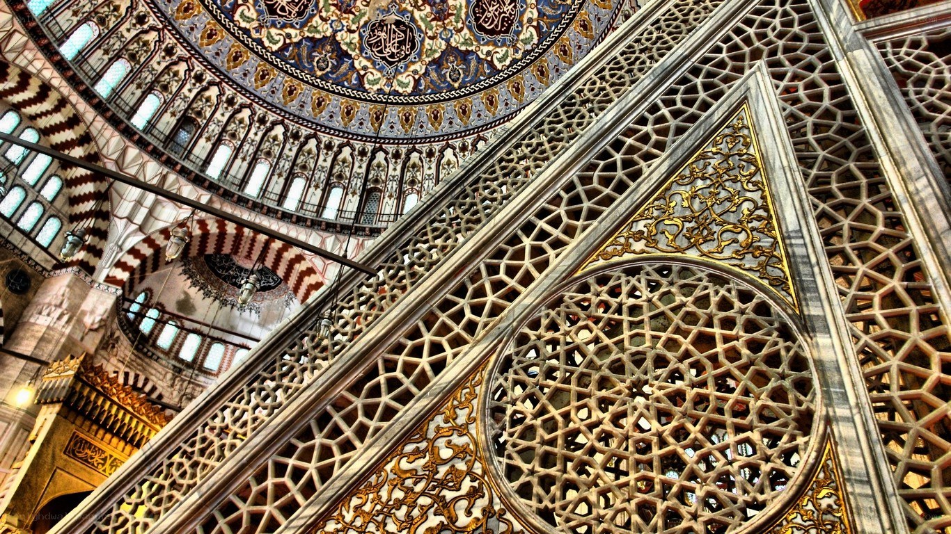 Intricate mosque interior details