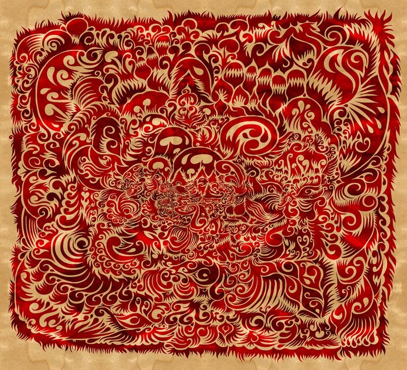 intricate red and gold pattern