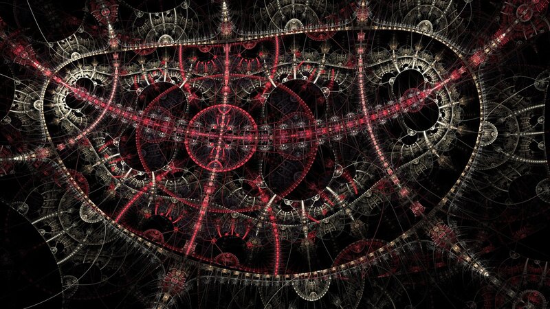 intricate red and silver fractal design