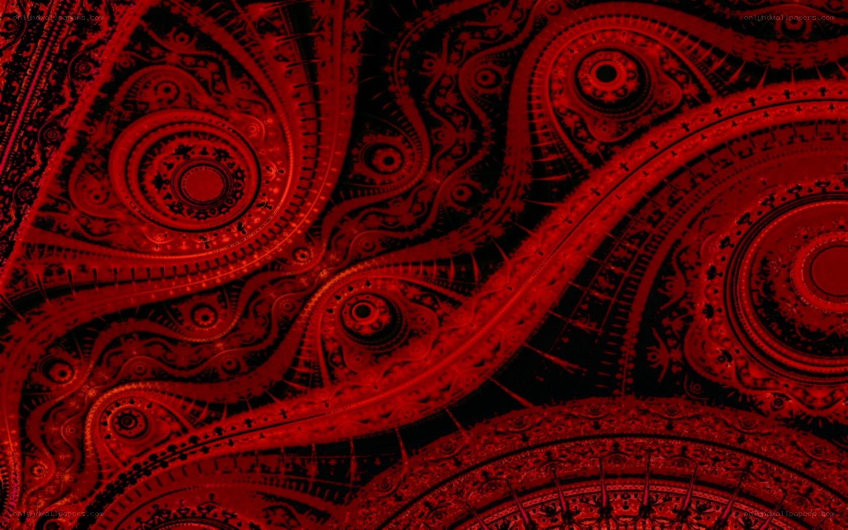 intricate red fractal patterns