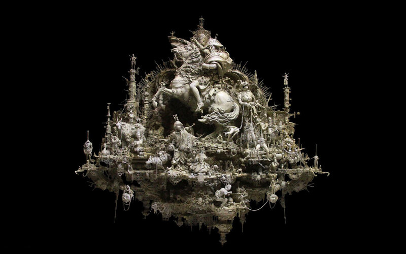 intricate sculpture of battle scene