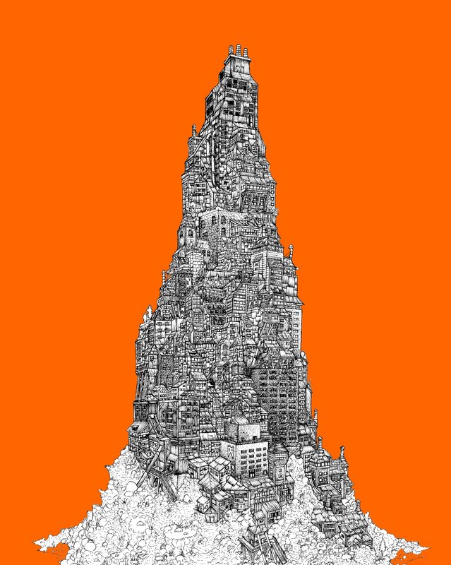 Intricate tower city illustration