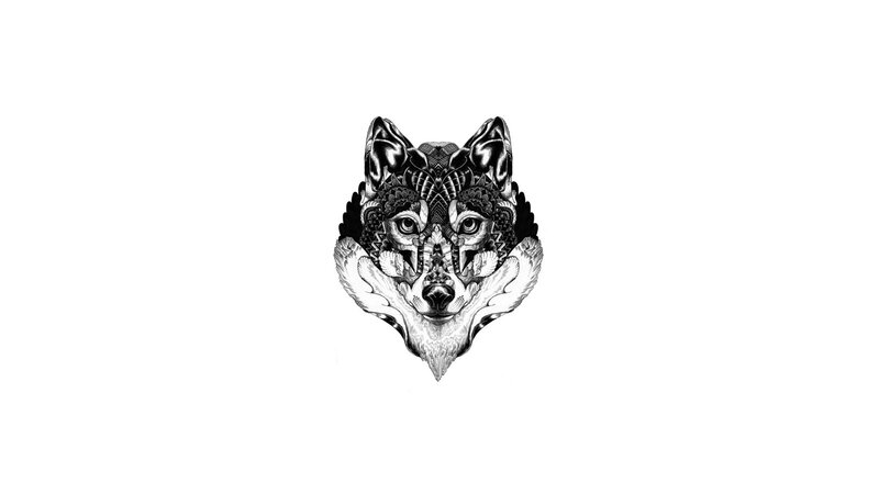 intricate wolf head illustration