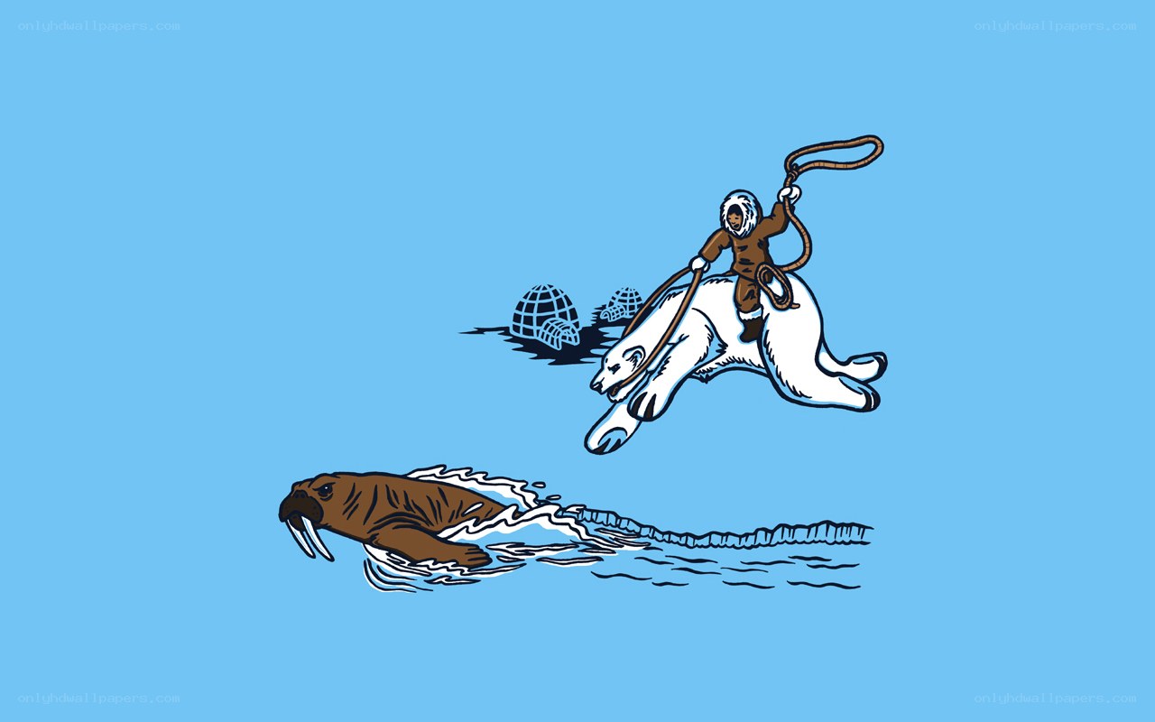 Inuit hunter on polar bear