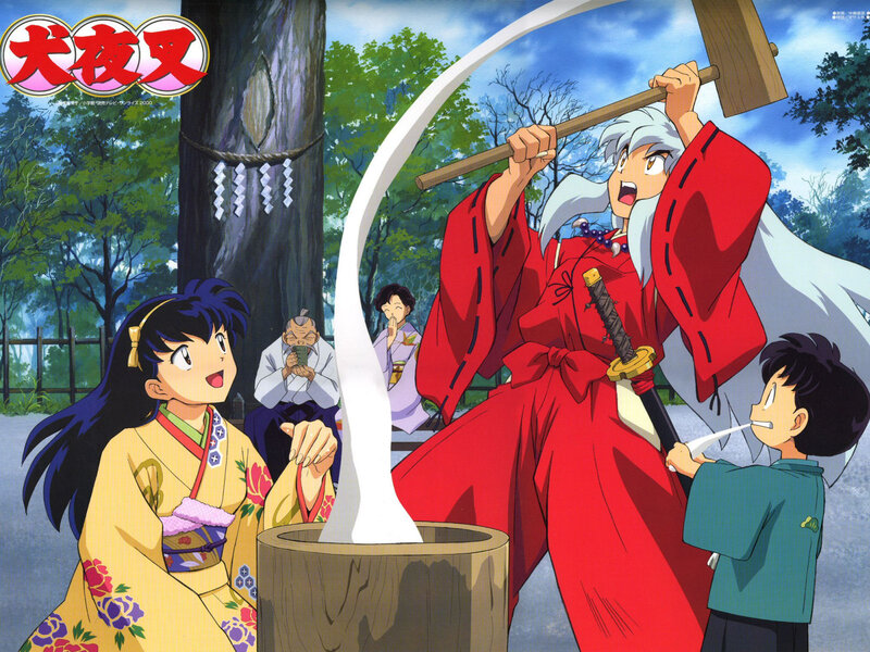 Inuyasha and friends at a shrine