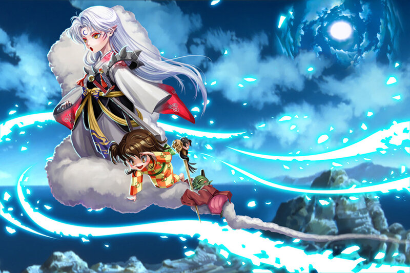 Inuyasha and friends on a cloud