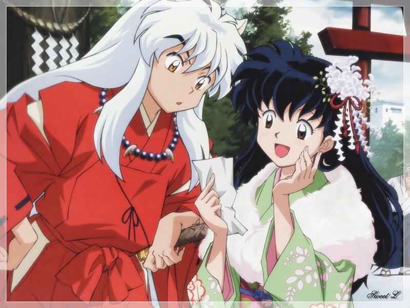 Inuyasha and Kagome at a shrine