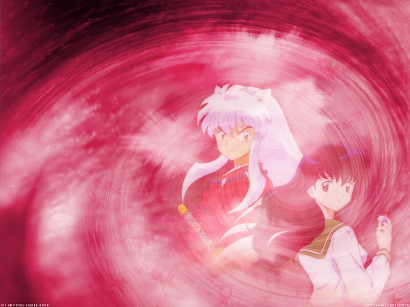 Inuyasha and Kagome in a pink vortex