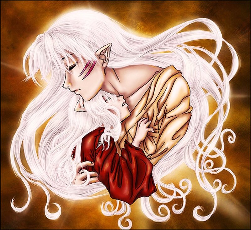 Inuyasha and Shippo embrace