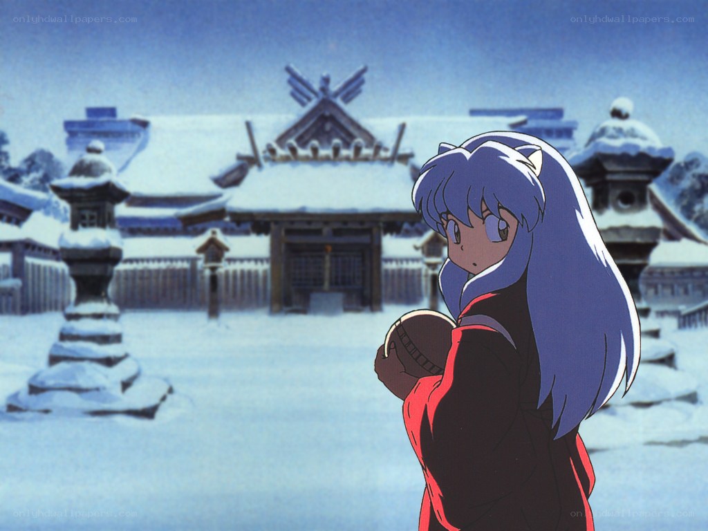Inuyasha at a snowy shrine