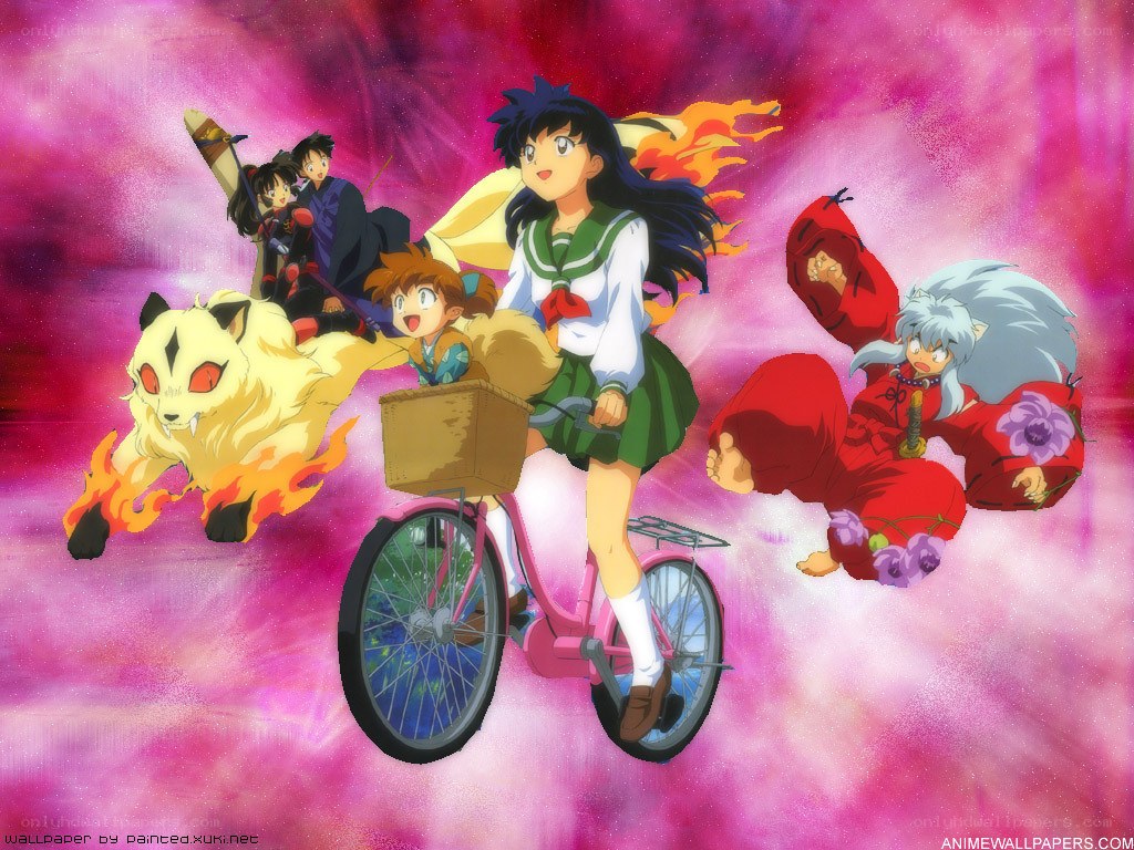 Inuyasha characters on a bike