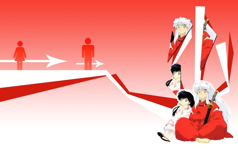 Inuyasha characters on red background