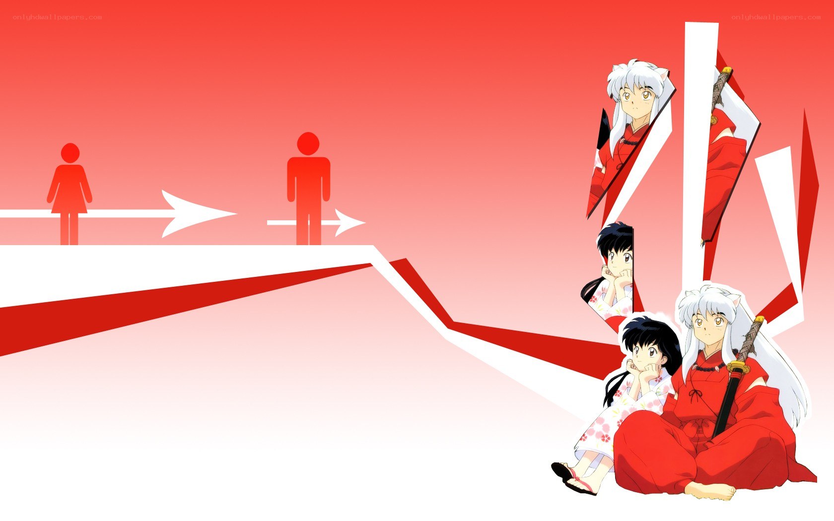 Inuyasha characters on red background