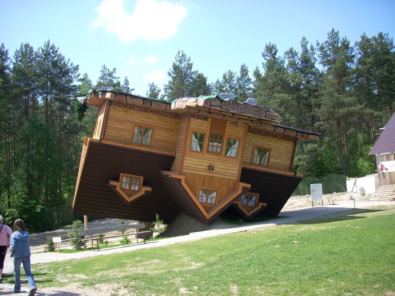 Inverted wooden house attraction