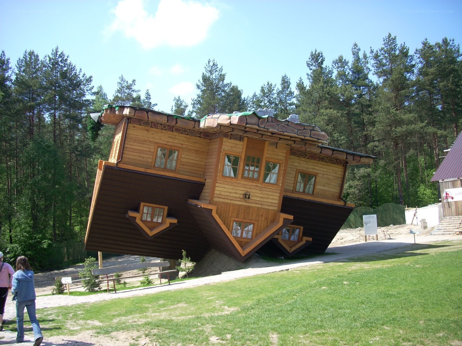 Inverted wooden house attraction