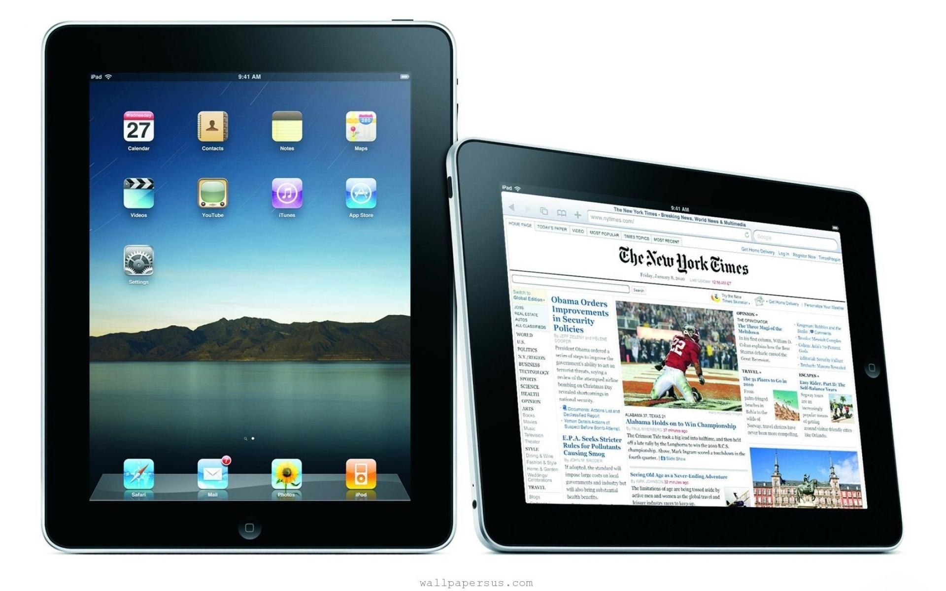 iPad displaying home screen and news