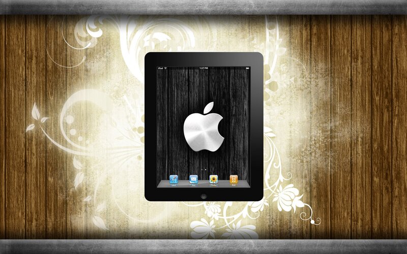 iPad on wooden background
