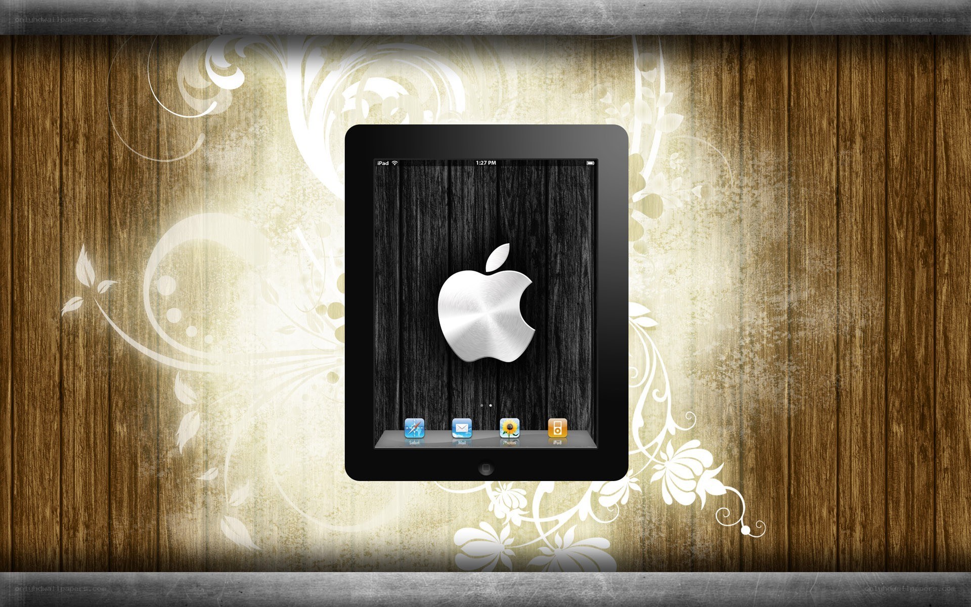 iPad on wooden background