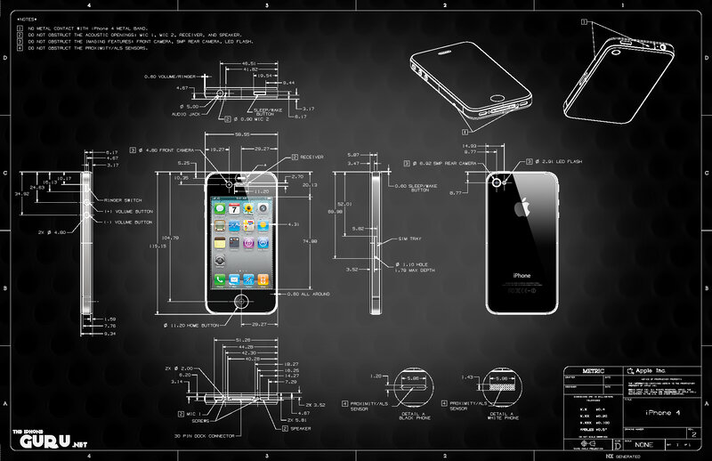 IPhone 4 Technical Drawing — Black