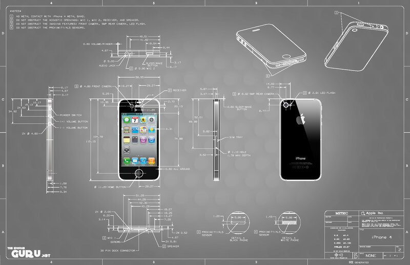 IPhone 4 Technical Drawing — Gray