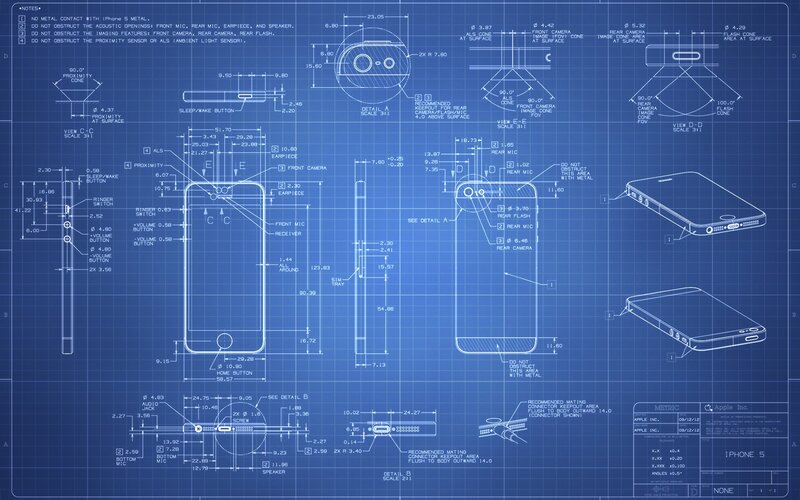 IPhone 5 Technical Blueprint — Blue, Illustration, Technical Drawing