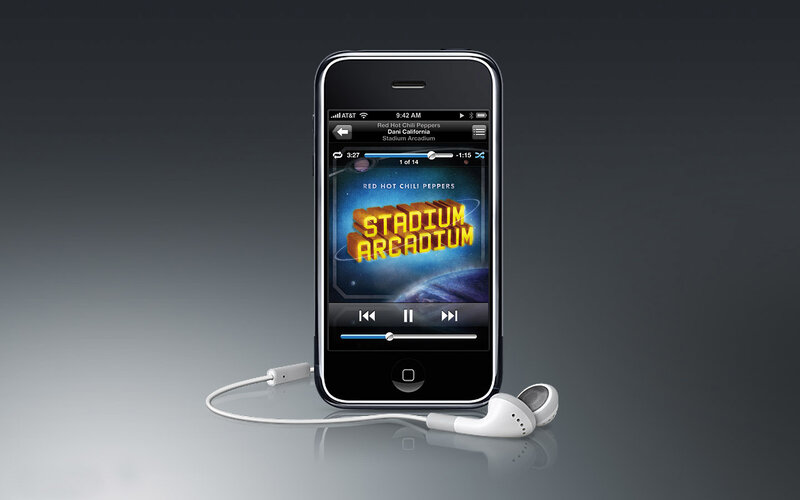 iPhone playing music with earbuds