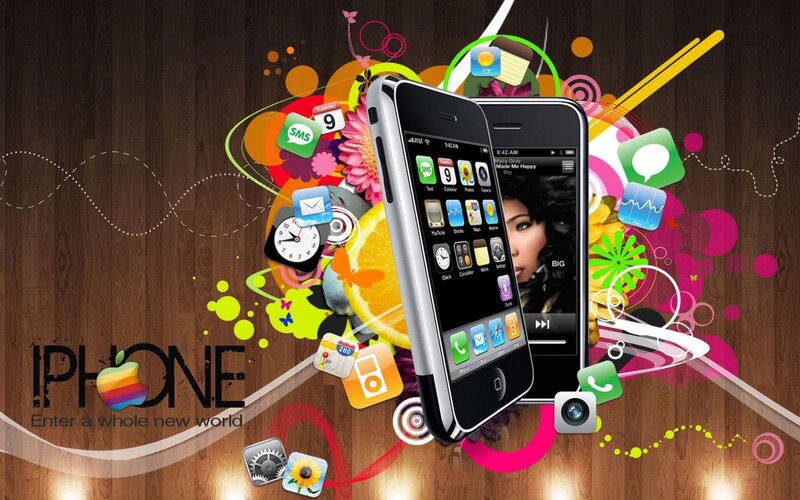 IPhone with App Icons — Black, Vibrant, Digital Art