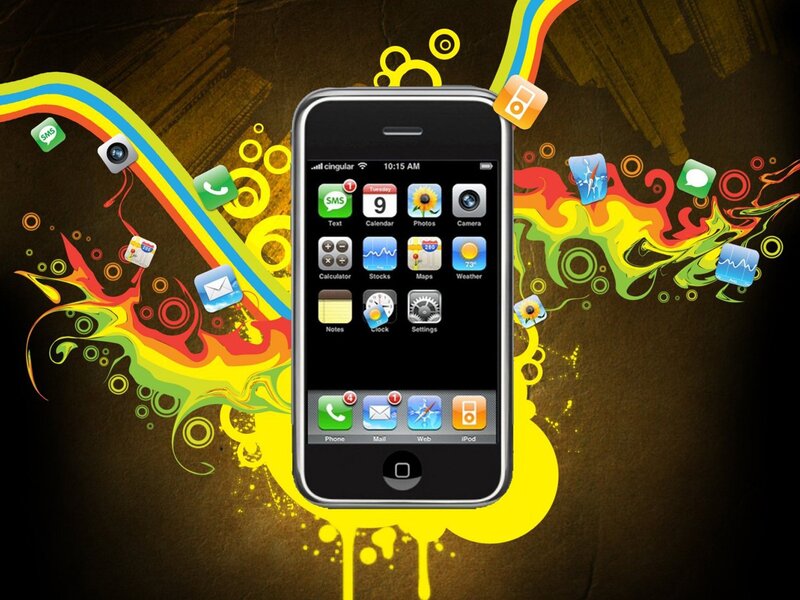 IPhone with App Icons — Black, Vibrant