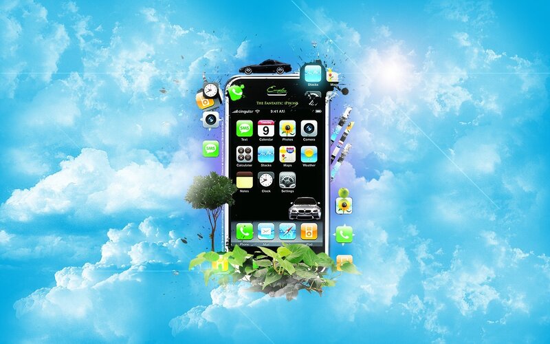 IPhone with App Icons — Blue, Serene