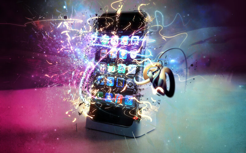 iPhone with colorful energy effects