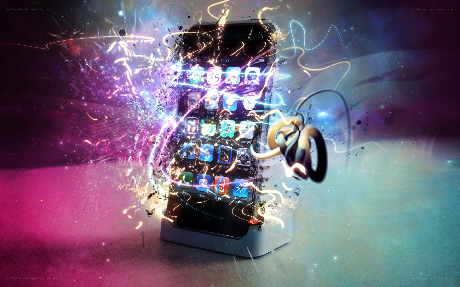 iPhone with colorful energy effects