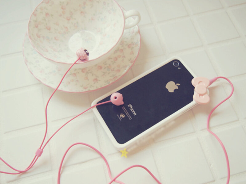 IPhone with Pink Earbuds