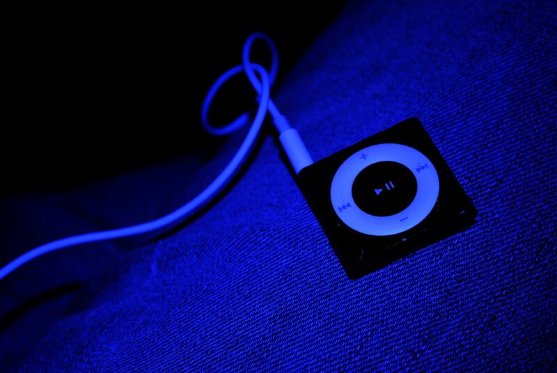 iPod on blue fabric