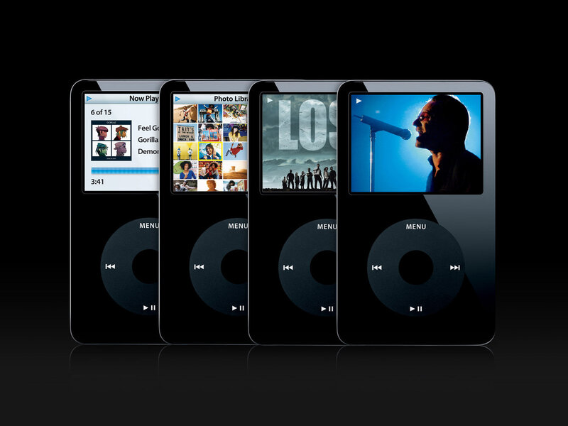 iPods displaying various media