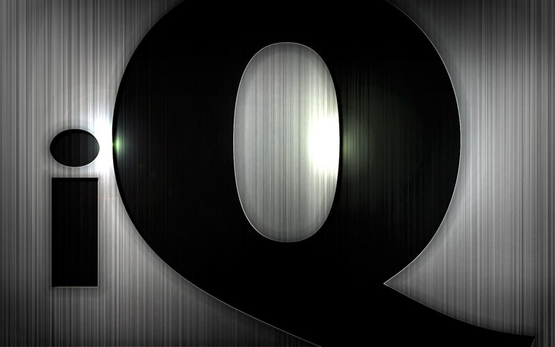 iQ logo on metal background