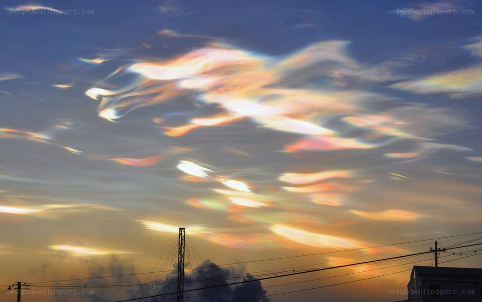Iridescent clouds at sunset