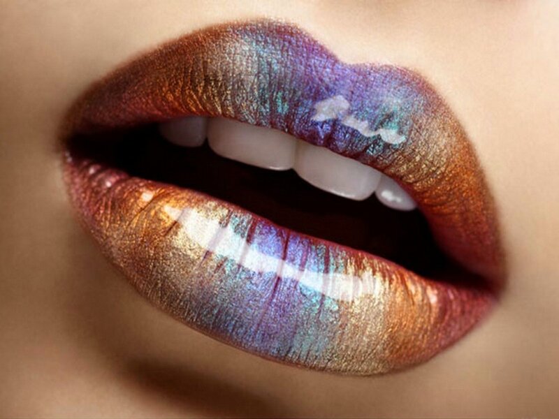 iridescent lips close-up