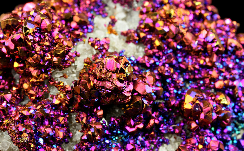 Iridescent mineral crystals