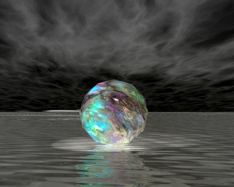 iridescent sphere on water