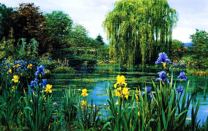 Iris Flowers by Pond — Green