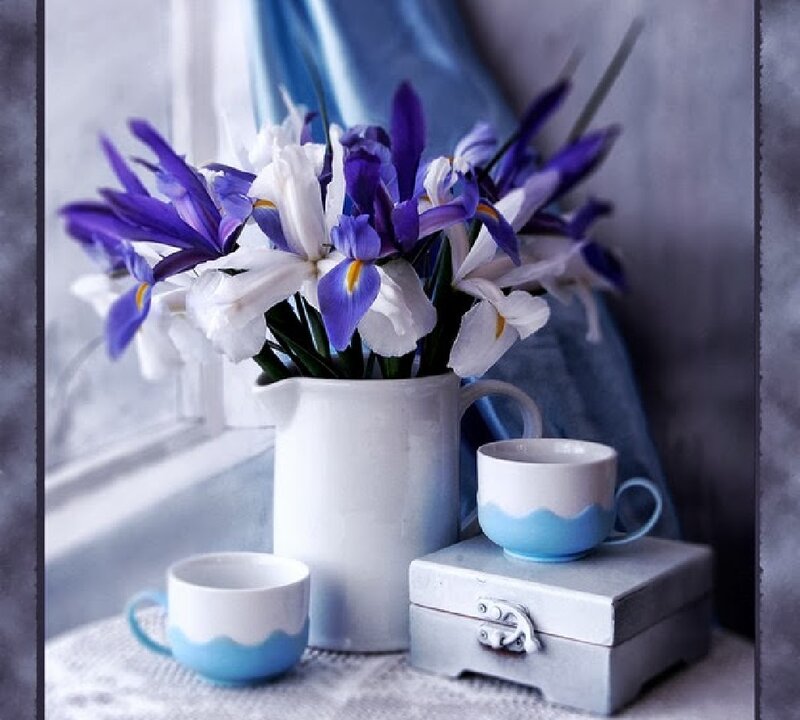 Iris Flowers in Pitcher — Blue