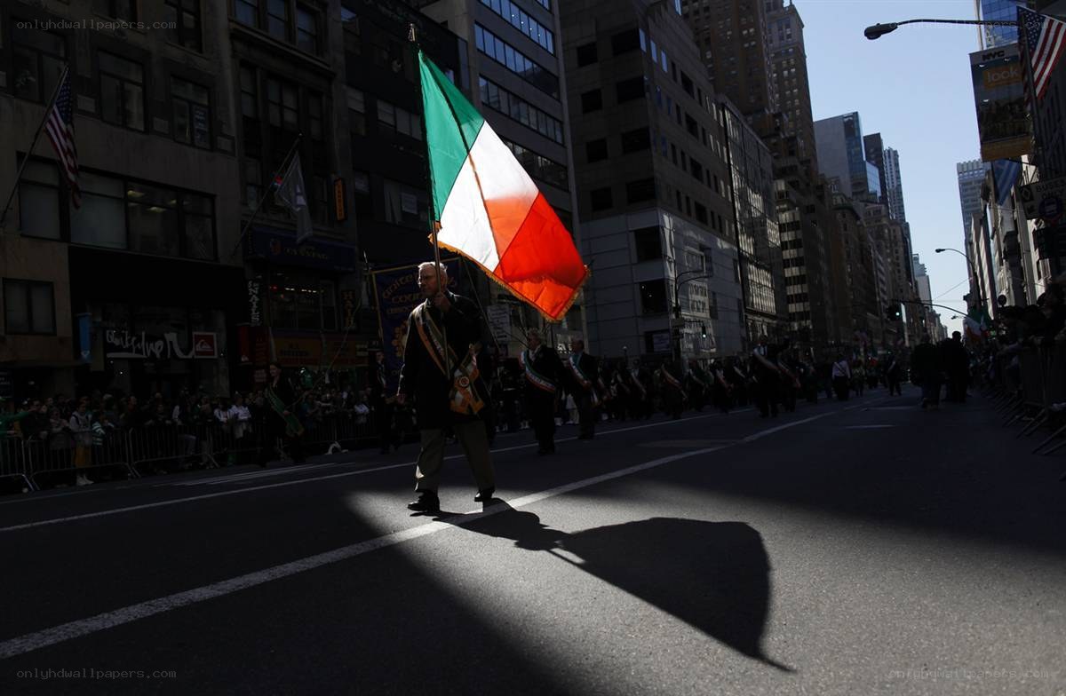 Irish flag bearer in parade