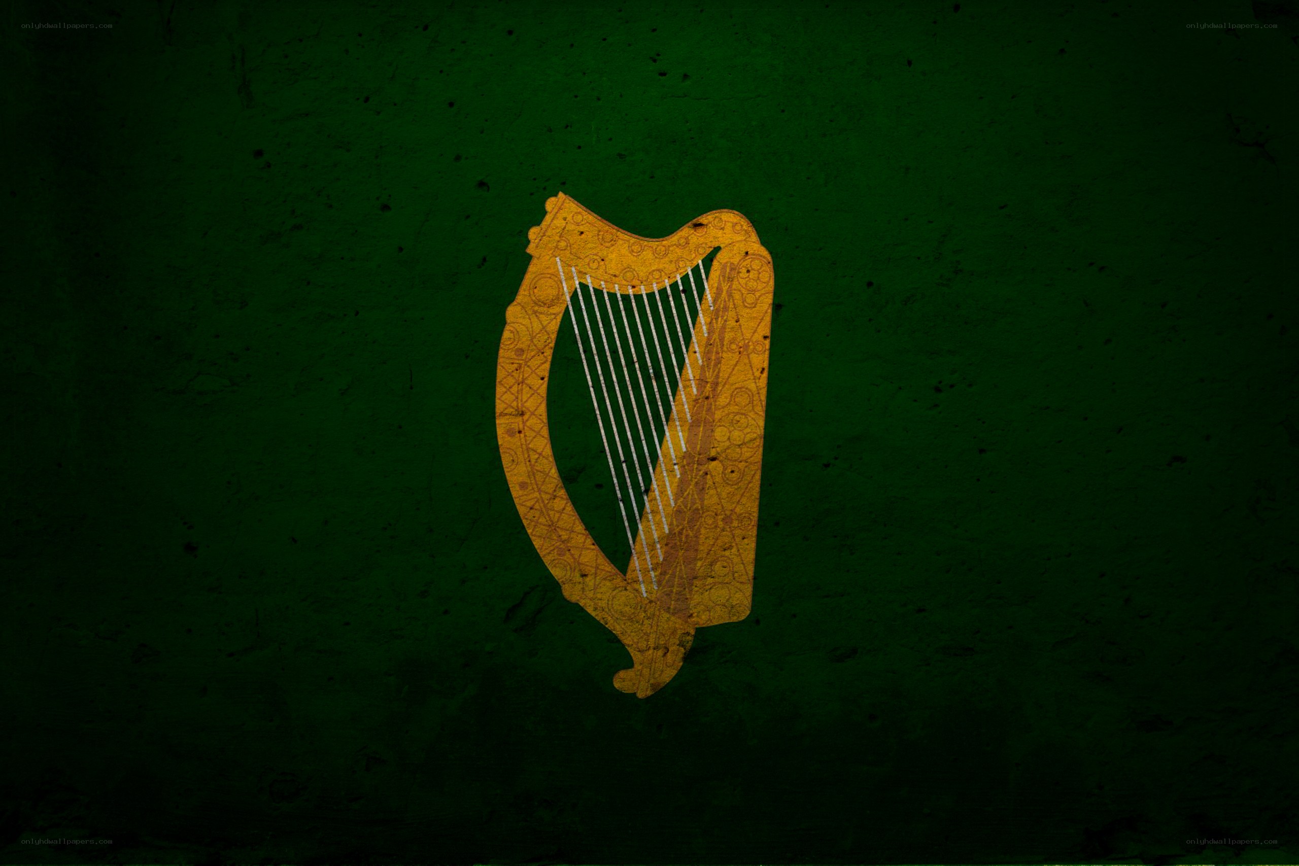 Irish harp on green background