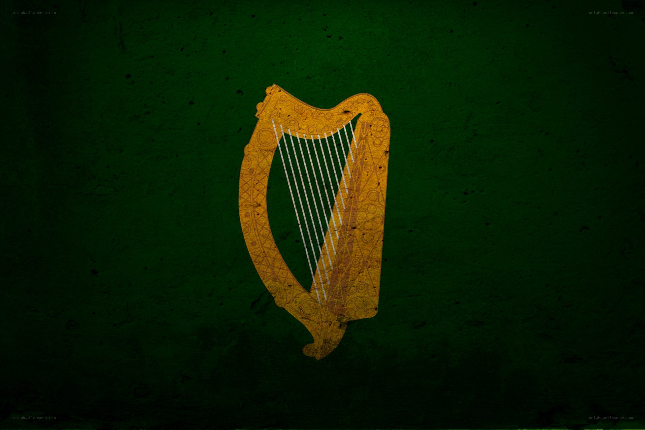 Irish harp on green background